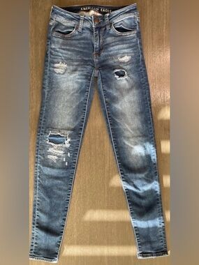 American Eagle Jegging Skinny Distressed Denim Jeans 00